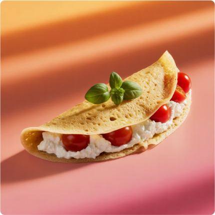 Tapioca recheada de tomate, ricota e orégano