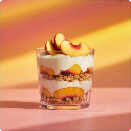 Parfait de iogurte, granola sem glúten e pêssego