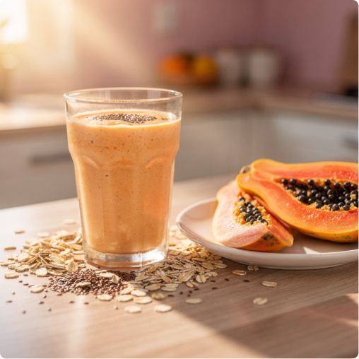Smoothie de mamão com aveia e linhaça