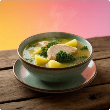 Caldo verde leve com couve e frango